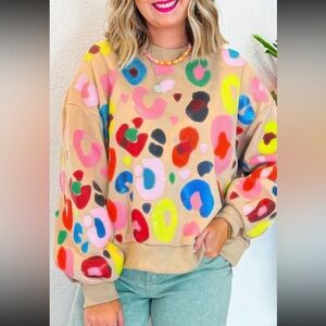 Multicolor Leopard-Print Crewneck Sweatshirt